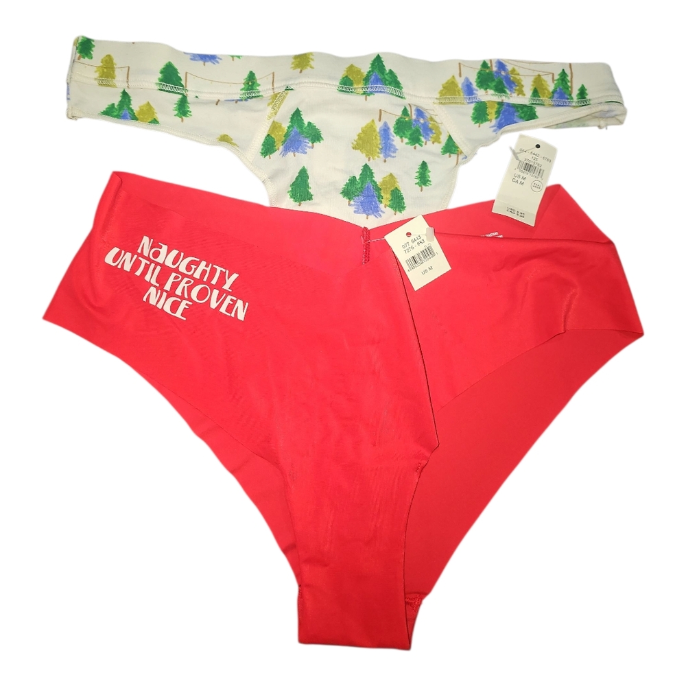 ⚡️Aerie Festive and Playful Panty Set Size M 1 Cheeky, 1 Thong NWT